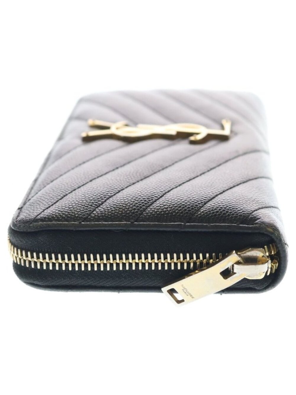Saint Laurent Paris Caviar Leather Zip Around Gold Wallet Black - Picture 3 of 6